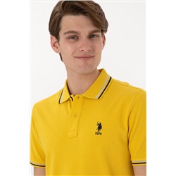 Erkek Regular Fit Polo Yaka Sarı Basic Tişört