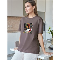 Футболка с принтом свободная из премиального 100% хлопка