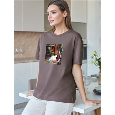 Футболка с принтом свободная из премиального 100% хлопка