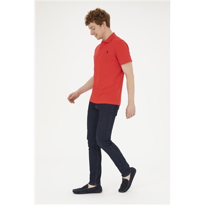 Erkek Slim Fit Polo Yaka Kırmızı Basic Tişört