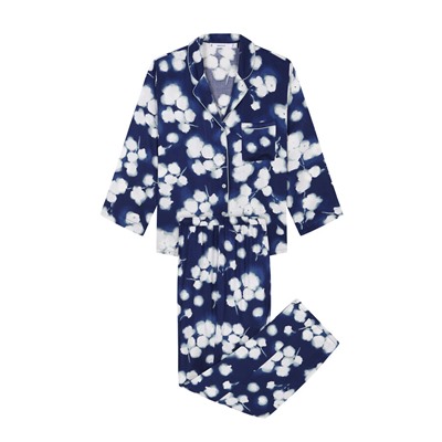 Pijama camisero largo viscosa floral azul