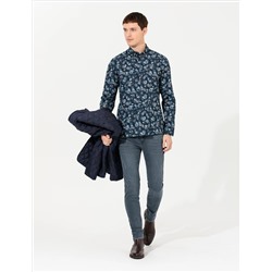 Lacivert Slim Fit Uzun Kollu Gömlek
