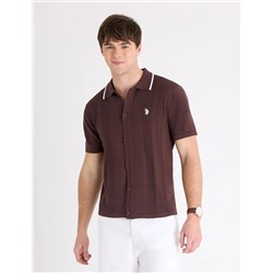 BUTTON FRONT COTTON SLUB POLO SHIRT