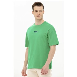 Erkek Yeşil Oversize Bisiklet Yaka Tişört