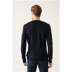 Lacivert Bisiklet Yaka Önü Dokulu Regular Fit Triko Kazak