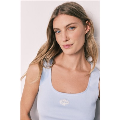 Pijama corto algodón azul escote cuadrado