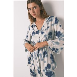 Set pijama satén floral verde