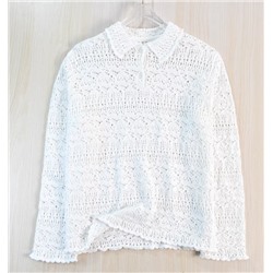 Женский  хлопковой  вязаный крючком ажурный свитер-поло