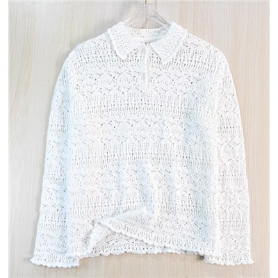 Женский  хлопковой  вязаный крючком ажурный свитер-поло