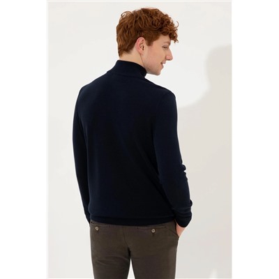 Erkek Lacivert Balıkçı Yaka Basic Triko Kazak