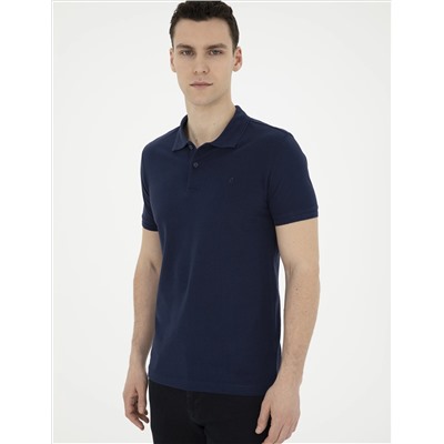 Lacivert Slim Fit %100 Pamuk Polo Yaka Basic Tişört