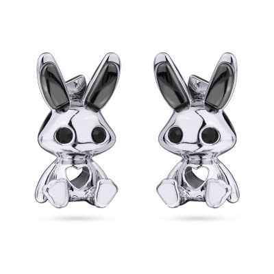 Серьги Зая (кристаллы SW черные, гематит; покрытие родий), Есть комплект