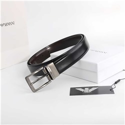 Мужской ремень из серой глянцевой кожи с вращающейся пряжкой  АРМАН*И