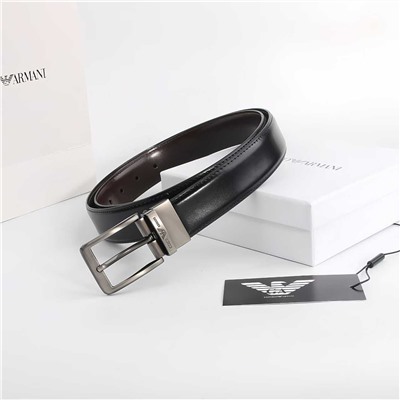 Мужской ремень из серой глянцевой кожи с вращающейся пряжкой  АРМАН*И