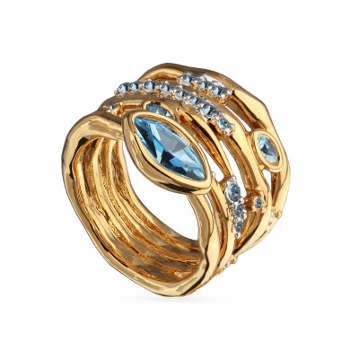 Кольцо Эйва (кристаллы SW аквамарин; покрытие золото, родий), Есть комплект