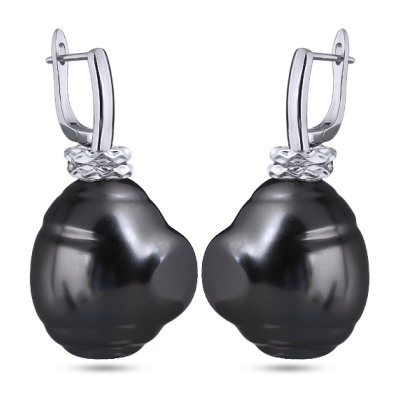 Серьги (Майорка 18мм темно-серая; покрытие родий), Есть комплект