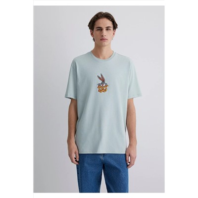 Mavi Bugs Bunny Baskılı Gri Tişört Loose Fit / Bol Rahat Kesim 0612656-70148