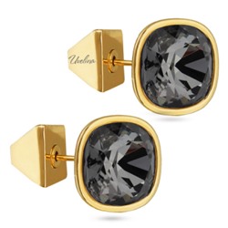 Пусеты Триумф (кристаллы SW темно-серые 10мм; покрытие золото), Есть комплект