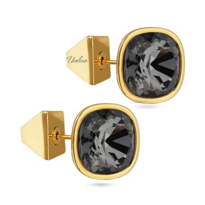 Пусеты Триумф (кристаллы SW темно-серые 10мм; покрытие золото), Есть комплект