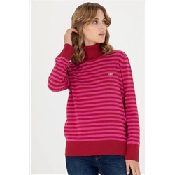 Kadın Kırmızı Balıkçı Yaka Kazak