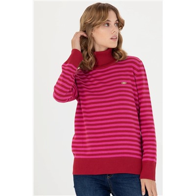 Kadın Kırmızı Balıkçı Yaka Kazak