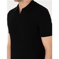 Siyah Slim Fit  %100 Pamuk Polo Yaka Triko Tişört