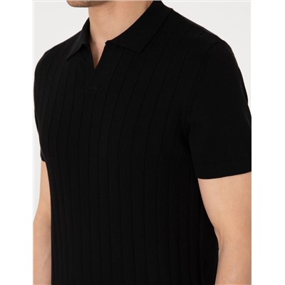 Siyah Slim Fit  %100 Pamuk Polo Yaka Triko Tişört