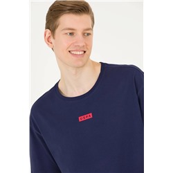 Erkek Lacivert Comfort Bisiklet Yaka Tişört