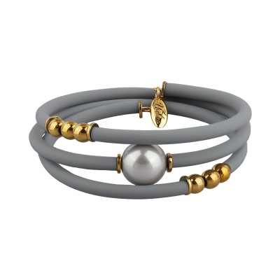 Браслет Гевея (Майорка 14мм серо-голубая, каучук серый; покрытие золото)