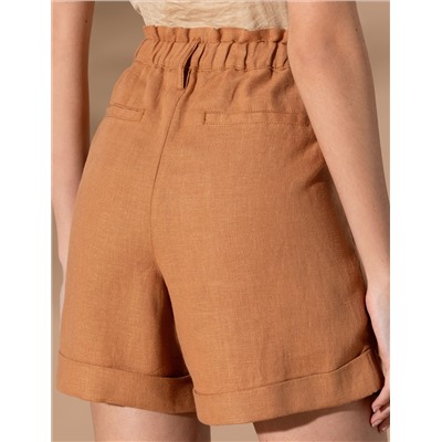 Kahverengi Keten Oversize Bermuda Şort