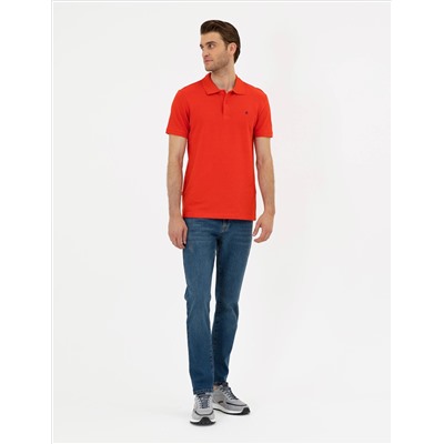 Kırmızı Slim Fit %100 Pamuk Polo Yaka Basic Tişört