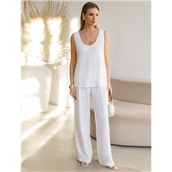 Свободный топ с U-вырезом изо льна с вискозой по косой