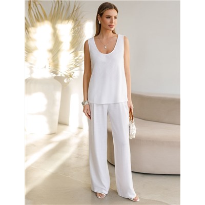 Свободный топ с U-вырезом изо льна с вискозой по косой