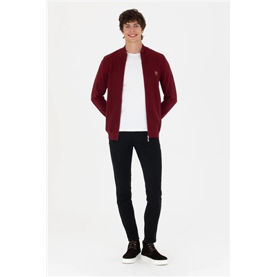 Erkek Bordo Basic Triko Hırka