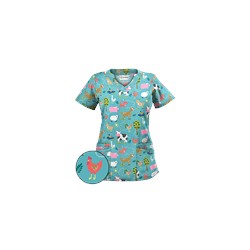 UA On The Farm Amazing Aqua Scallop Neck Scrub Top