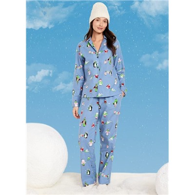 Printed Flannel Pajama Pant Set for Women
