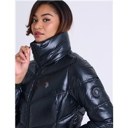 SHINY CHEVRON QUILTED PUFFER JACKET