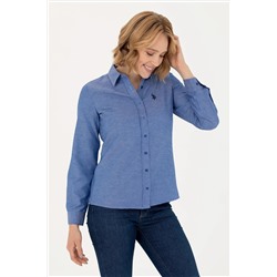 Kadın Saks Uzun Kollu Basic Gömlek