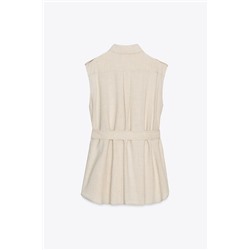LINEN BELTED LONG VEST