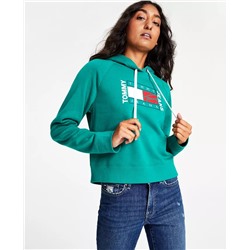 TOMMY JEANS Women's Fleece Cropped Flag-Graphic Pullover Hoodie