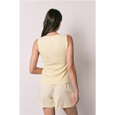 Pijama corto algodón amarillo escote cuadrado