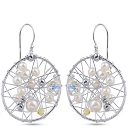 Серьги (жемчуг белый, кристаллы; покрытие родий), Есть комплект