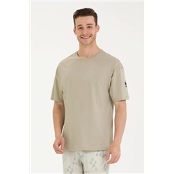 Erkek Haki Oversize Bisiklet Yaka Tişört