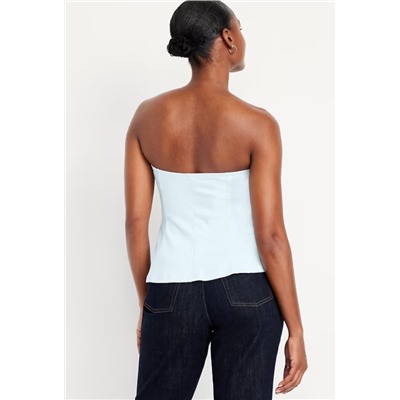 Ponte-Knit Cropped Peplum Tube Top