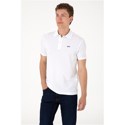 Erkek Regular Fit Polo Yaka Beyaz Basic Tişört