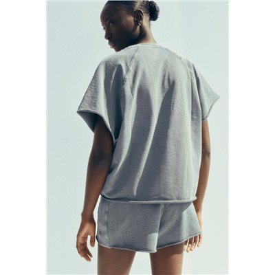 WASHED EFFECT TEXT SWEATSHIRT SHORTS