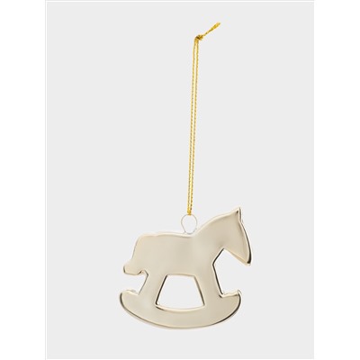 Игрушка елочная, 6 см, фарфор P, золотистая, Лошадка-качалка, New year