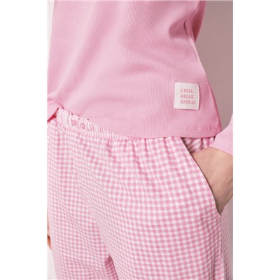 Pijama largo rosa cuadros Vichy algodón