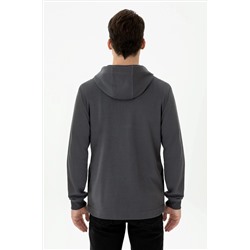 Erkek Antrasit Kapüşonlu Örme Hırka