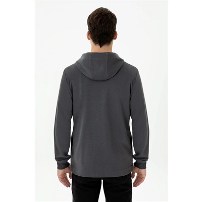 Erkek Antrasit Kapüşonlu Örme Hırka